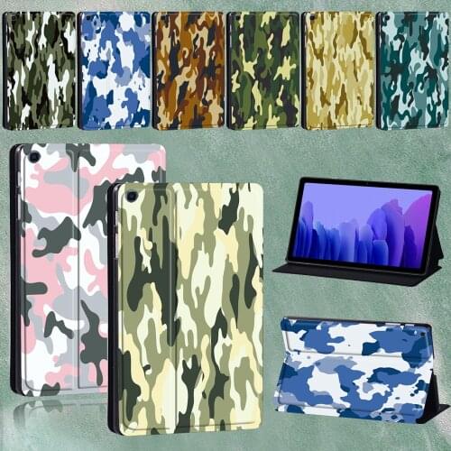 Tablet Cover for Samsung Galaxy Tab A7 10.4" SM-T500/T505 2020 PU Leather Camouflage Series Pattern Case + Free Stylus