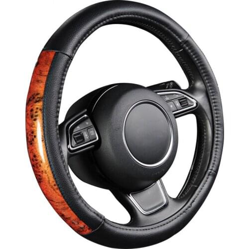 Wood Grain Steering Wheel Cover Universal Leather Auto Steering Wheel Protector 38CM 15" Anti-Slip Handle Hub Case Accessories