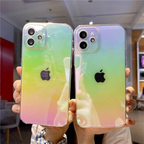For iPhone 11 Phone Case Rainbow Gradient Laser For iPhone 12 Pro Max XR XS Max 7 8 Plus Soft TPU Transparent Back Cover