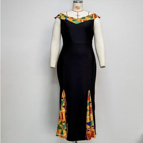 Black Red Bodycon Long Maxi Dress African Dresses for Women 2021 African Clothes Dashiki V-neck Sleeveness Robe Africaine Femme