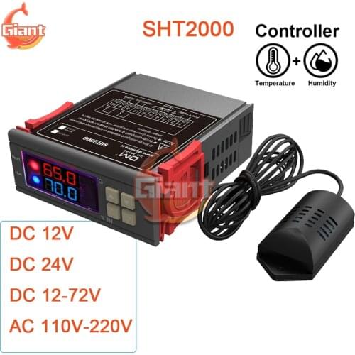 SHT2000 Dual Digital Thermostat Temperature Humidity Controller Thermometer Hygrometer Controller AC 110V 220V DC 12V 24V 10A