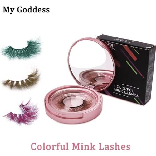 Colorful false eyelashes Full Strip with mirror package color lashes real 3d mink lashes for Party-Bar cosplay color eyelashes