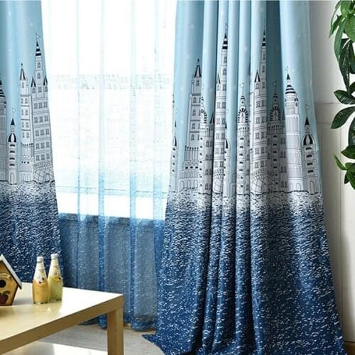 Printed High Shading Rate Kids Curtains Cartoon Mediterranean Curtains for Children Bedroom Boy Room Finished Customization