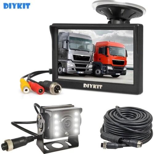 DIYKIT 5" Reverse Car Monitor Waterproof LED Color Night Vision Backup Bus Truck CCD Rear View Camera free Car Charger