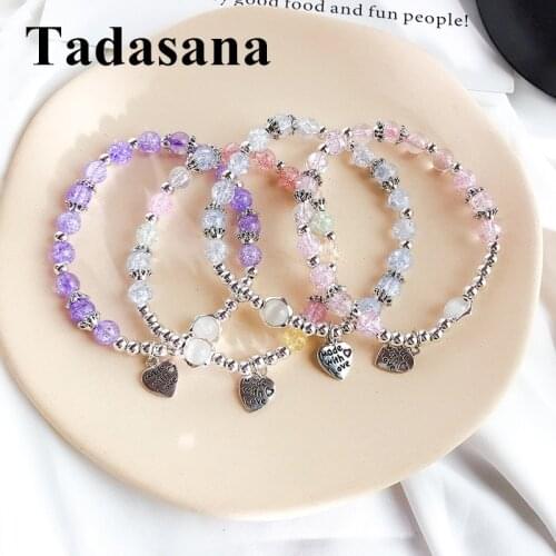 Resiliency Rope Crystal Bracelet Women Accessories Vintage Friendship Bracelets Natural Stone Beads Metal Heart Pendant Letter