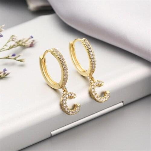 Elegant 925 Sterling Silver Piercing Crystal A-Z Letter Hoop Earring For Women Party Wedding Earing Jewelry eh215