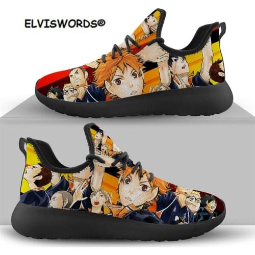ELVISWORD 2020 Unisex Haikyuu!!Japanese Anime Haikyuu Karasuno Pattern Men Shoes Flats Casual Sneakers Autumn Lace-up Fashion