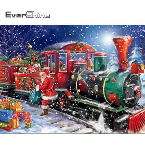 EverShine Diamond Painting Full Square Christmas Diamond Embroidery Landscape Mosaic Art Set Train Needlework Winter Home Decor