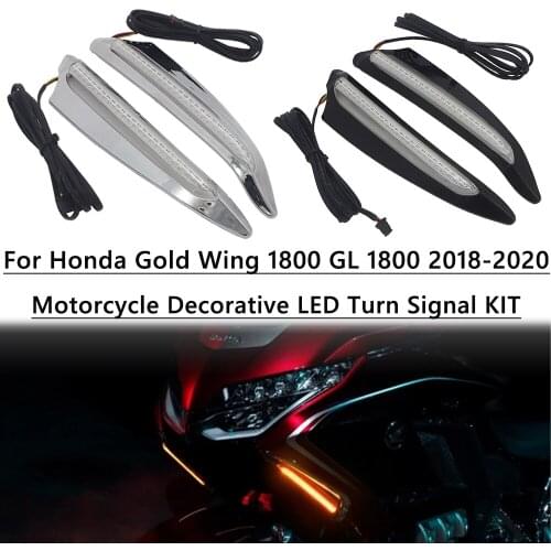 Motorcycle LED Turn Signal KIT For Honda Gold Wing 1800 F6B GL1800 Front Turn Signal Lighted Vent Trim Black and Chrome 2018 -UP