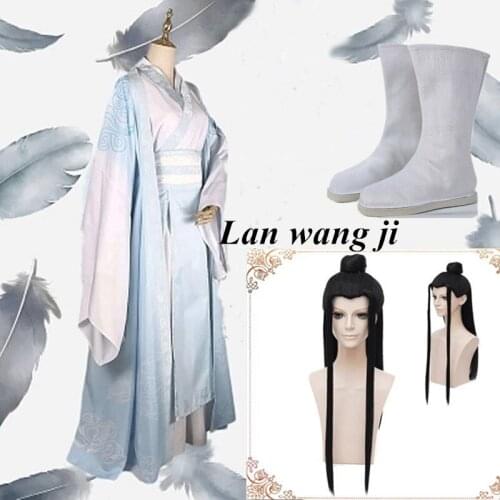 Lan Wangji Cosplay Costume Mo Dao Zu Shi Original Lan Zhan Ancient Costume Wig Wei Wuxian Yiling Patriarch costume+ wigs +boots