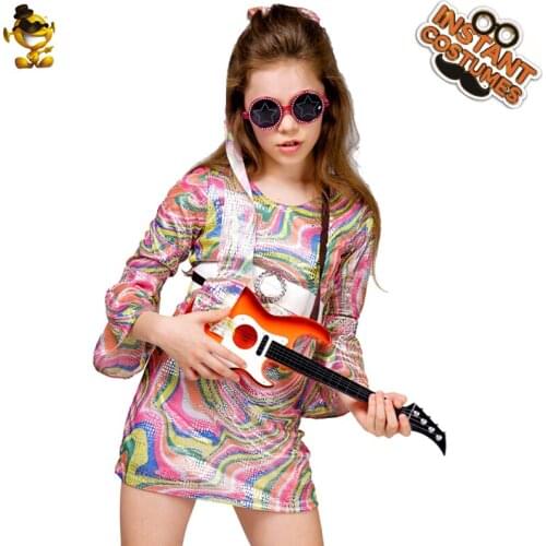Hippies Party Costume Fancy Dress Girls Rainbow Hippie Dress for Halloween Party