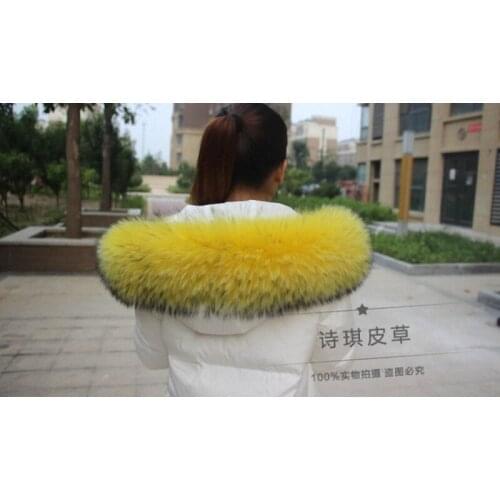 Colorful Genuine Raccoon Fur Detachable Collar Scarfs Fashion Coat Sweater Luxury Raccoon Fur Collar TKC006-yellow