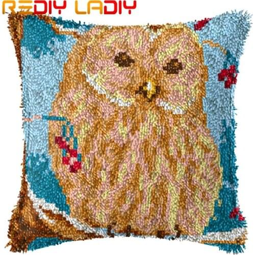 Latch Hook Cushion Owl on the Tree Printed Canvas Cushion Front Acrylic Yarn Crochet Pillow Case Kit Sofa Bed Pillows Home Decor