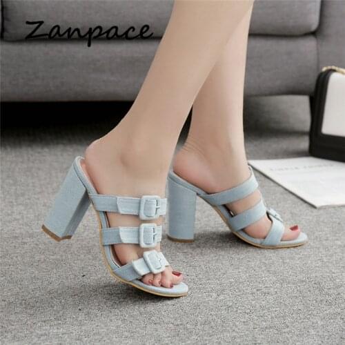 Summer Womens Slippers New Fish Mouth Simple High Heel Sandals Fashion Outside Flower 10CM Square Heels Lady Shoes Flip Flops