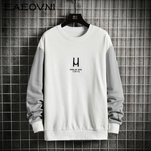 EAEOVNI Fashion Brand Patchwork Hoodies 2021 Spring Autumn Hip Hop Loose Casual Mens Black White Sweatshirts Streetwear Clothes