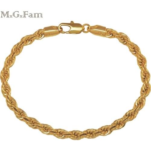 MxGxFam (22cm*5mm) Classic Design Men Bracelets Rope Fashion Jewelry Pure Gold Color Allergy Free
