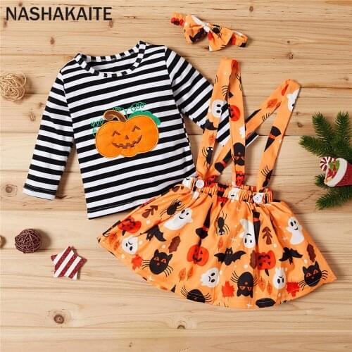 NASHAKAITE 0-2Y My First Halloween Outfits Baby Girl Clothes Set Pumpkin Print Halloween Costumes For toddler Girls Kid Clothes