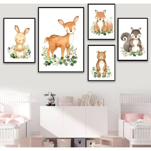 Tiger Leopard Fox Deer Zebra Bunny Giraffe Cute Wall Art Canvas Painting Nordic Posters And Prints Wall Pictures Kids Room Decor