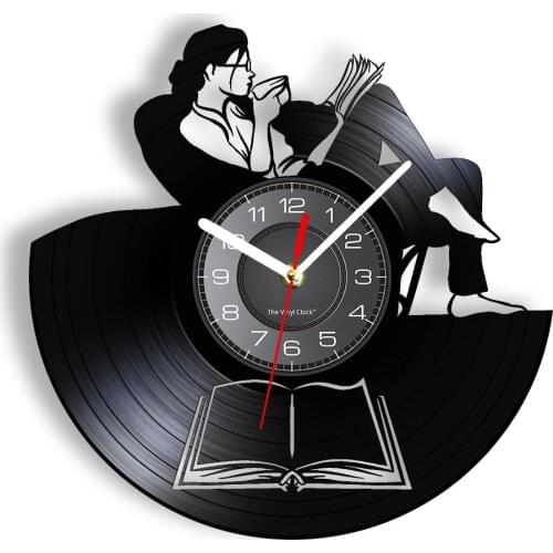 Reading Lady Silhouette Vinyl Record Wall Clock For Office Library Reading Room Bookworm Book Lover Home Deocr Big Reader Gift