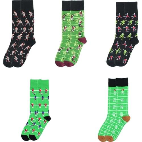 Fashion Happy Funny Unisex Sports Soccer Football Baseball Rugby Patterns Men Crew Socks Streetwear Cotton Male Skateboard Boys