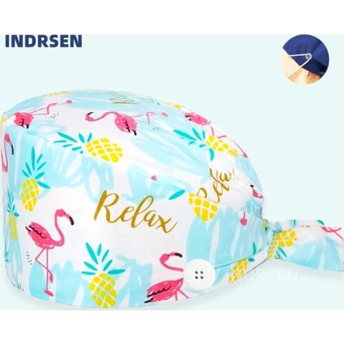 New Surgical Cap Buttons Print Pet Clinic Beauty Salon Dentist Nursing Hats Women Men One Size Sweatband Nurse Working Scrub Hat