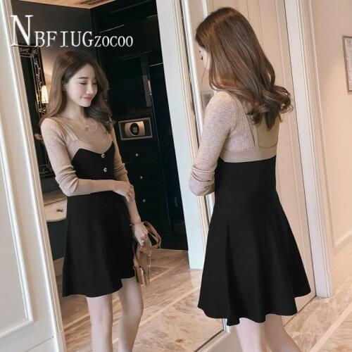 Solid Color Knitting Sweater+Spaghetti Strap Dress Women Sets Winter Female Bottoming Sets