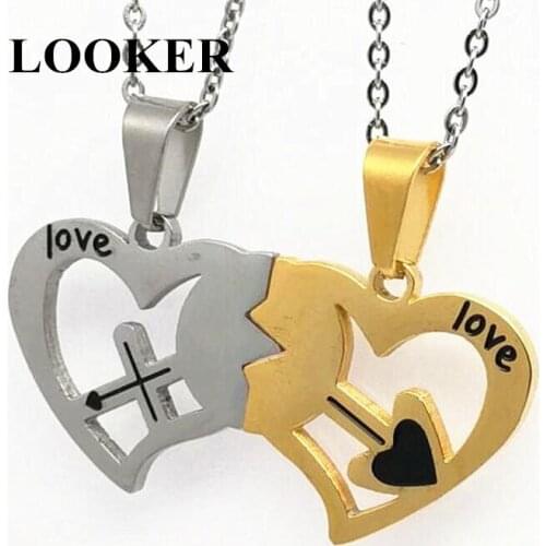LOOKER 2pcs "LOVE" Letters Carving Pendant Necklaces Men and Women Lovers Couples Jewelry Necklace Valentines Gift