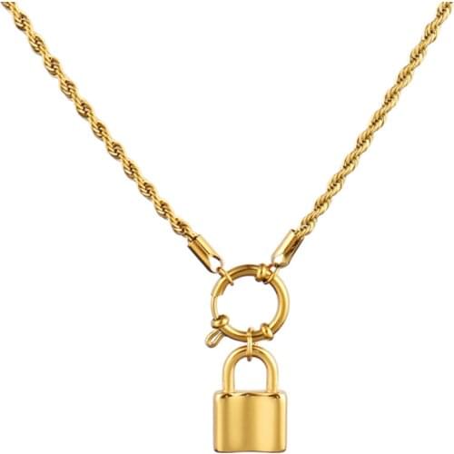 Lock Necklace Stainless Steel Necklace For Women Twist Chain Necklace Lock Pendant Hollow Necklace Jewelry Gift