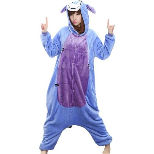 Donkey Kigurumis Onesie Animal Pajama Couple Adult Women Overall Sleepwear Funny Carnival Party Suit Flannel Soft Warm