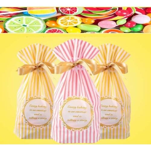 Plastic drawstring Bags For DIY Biscuits Snack candy cookies Baking Package Decor Kids Gift Supplies environmental stripe Wh