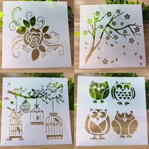 4 designs assort plastic pet sheet flower spray templates stencils Birds colllection