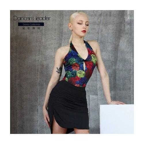 Latin dance dress halter neck exercise clothes contrast color sexy halter Chacha Lumba dance clothes
