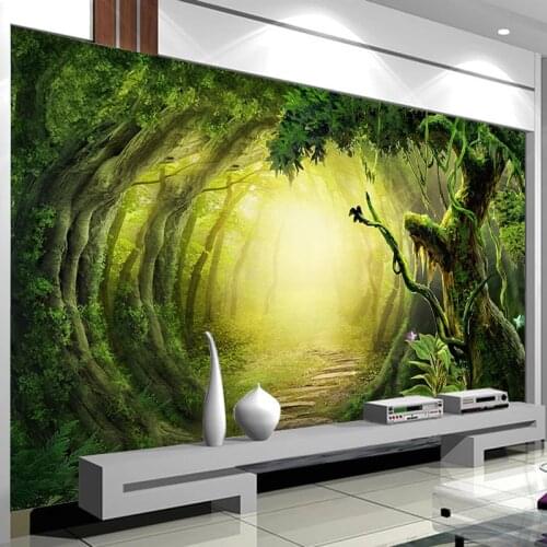 Custom Photo 3D Wall Murals Wallpaper Green Forest Landscape Living Room Sofa TV Background Wall Painting Mural Papel De Parede