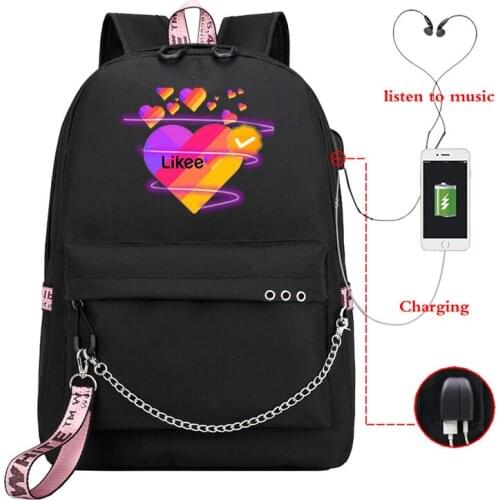 2020 Hot Likee Backpack USB Charging LIKEE Video App Women Laptop Backpack School Bags for Teenage Girls Zipper Bookbag