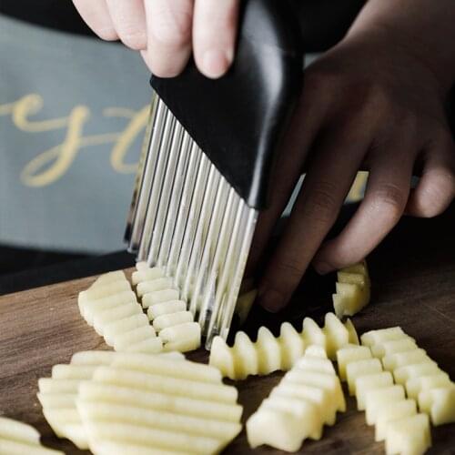 French Fries Cutter Potato Slicer Stainless Steel Serrated Blade Easy Slicing Cut Vegetable Fruit Tool Wave Chopper Knife 1pc