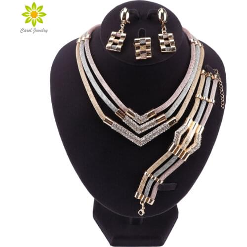 Luxury Nigerian Women Wedding Jewelry Sets Chunky Necklace Earrings Bridal Dubai Gold African Beads Jewelry Set