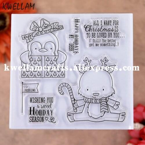 Merry Christmas Happy Holidays my Deer Giftbox Scrapbook photo cards rubber stamp clear stamp transparent stamp KW9112622