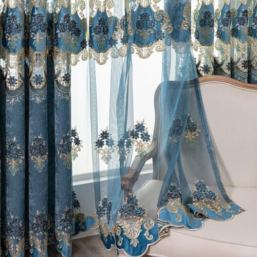Chenille European Curtains 2021 Blackout Bay Window Water-soluble Hollow Embroidered Curtains for Living Dining Room Bedroom