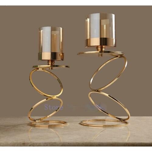 Nordic Creative Retro Gold Candlestick Decorative ornaments glass Candle Holders Modern home Wedding decoration christmas