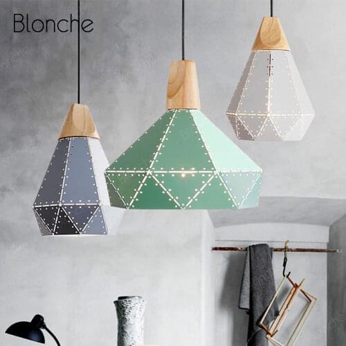 Nordic Pendant Lights Iron Wood Hanging Lamp Dining Room Kitchen Bedroom Pendant Lamp for Home Indoor Macaron Light Fixtures