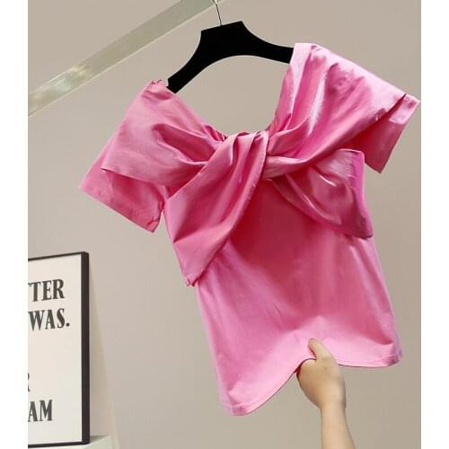 Korean Style Cross Knot Bow Short Sleeve T-shirt Women Summer New Slim Fit Crop Top Ladies Tees White Black Nancylim