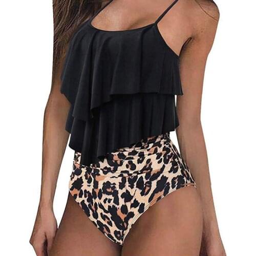 Women Bikini Swimwear Swimsuit Sexy Ruffled Leopard Print Set Bathing Suit