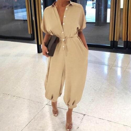 Female Leopard Print Jumpsuit Retro Short-Sleeved Button Overalls Cargo Pants Bodysuit Summer Women Casual Plus Size Jumpsuits