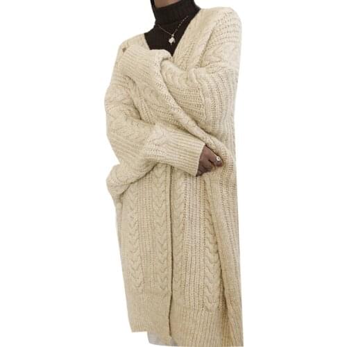 2021 Autumn Women Elegant Long twist Sweater Oversized Loose Knitted Cardigan Coat Female Korean Fashion Jacket