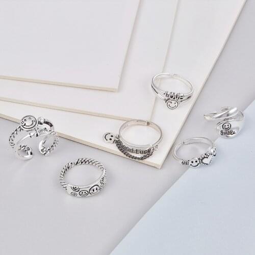 Silver Color Opening Ring For Women Classic Smiley Fashion Jewelry Advanced Accessory Fine New Finger Jewelry Trend Rings Gift