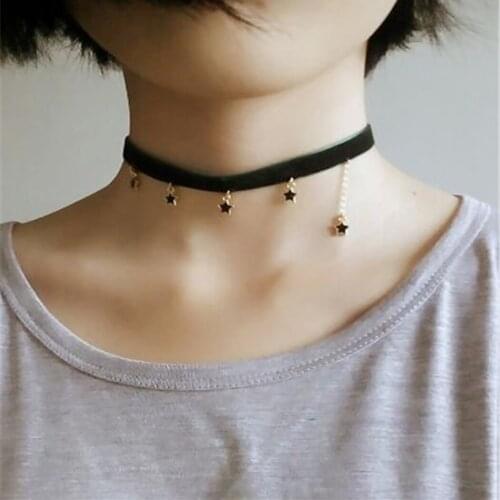 Women Girls Choker Necklace Retro Fashion Little Star Velvet Choker Charm Necklace Clavicle Choker Jewelry Accessories