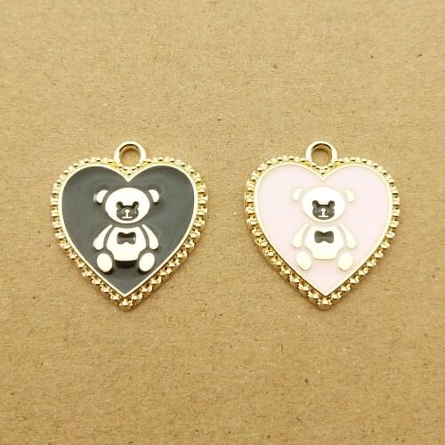10pcs 19x20mm enamel heart bear charm for jewelry making cute earring pendant bracelet necklace charm