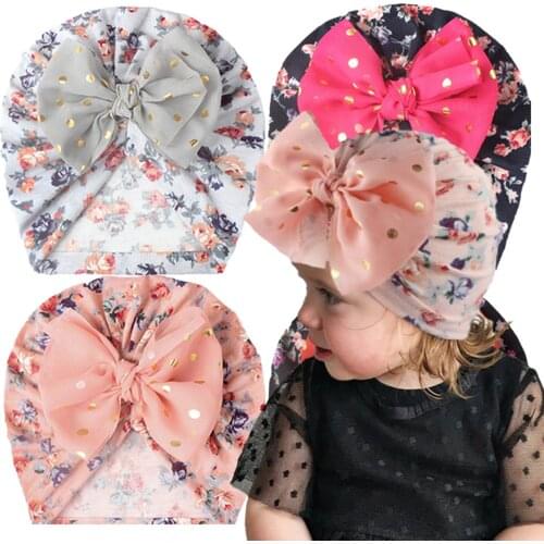 2021 Floral Print Baby Hat Kids Bow Cap Newborn Girls photography Props Spring Autumn Modis Beanie Turban Infant Cap Head wear