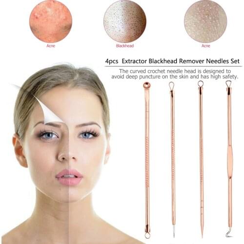 4Pcs Stainless Rose Gold Acne Blackhead Removal Needle Black Spots Comedone Acne Pimple Pore Kits Facial Skin Care Cleanser Tool