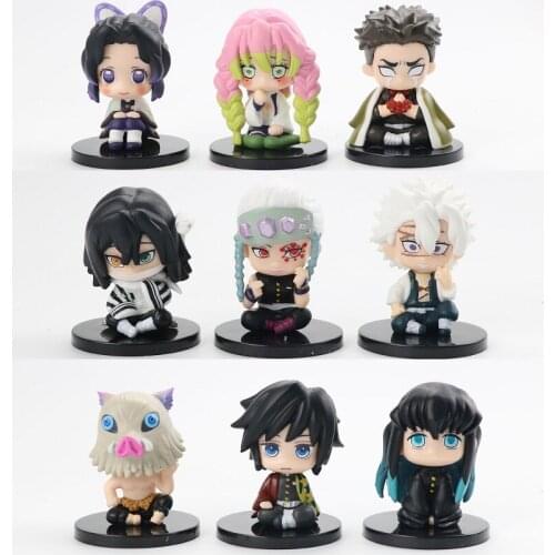 9Pcs/Set Demon Slayer Action Figure Toys Tomioka Kochou Rengoku Uzui Tokitou Kanroji Iguro Shinazugawa Himejima PVC Model Toy